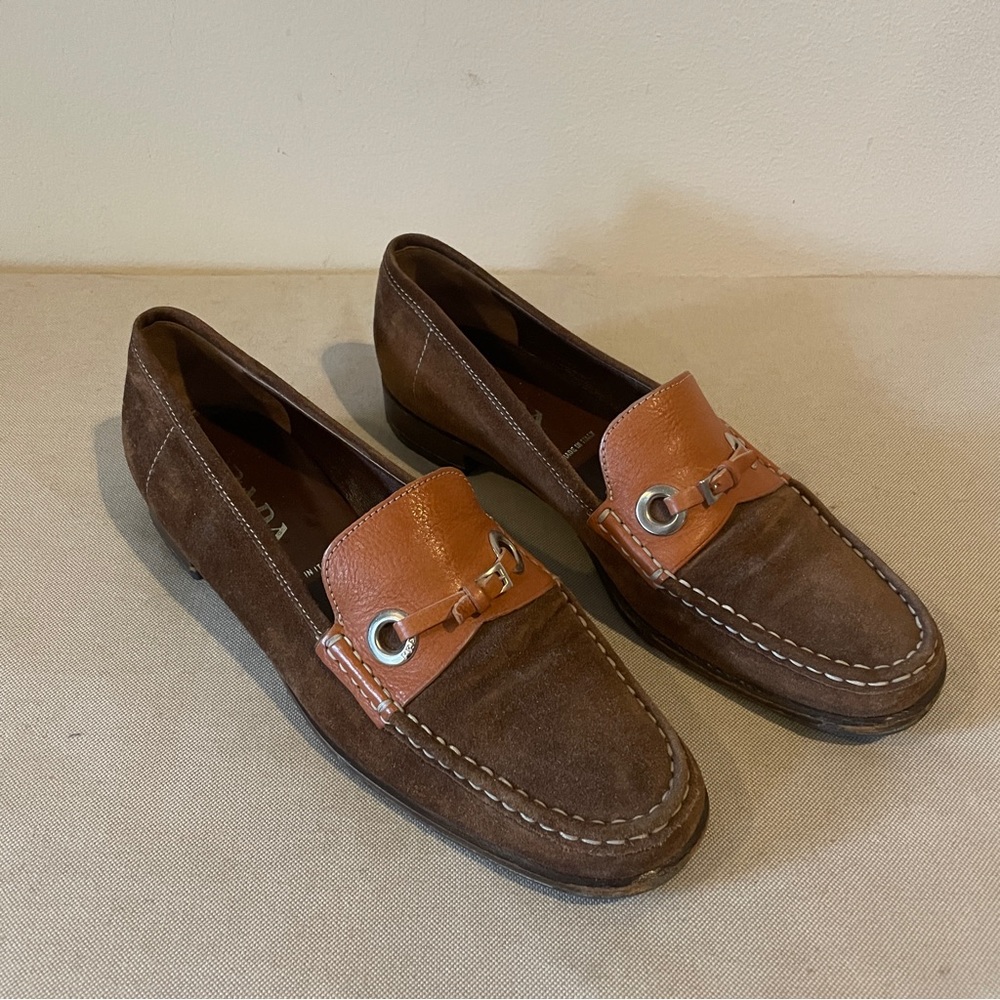 Prada vintage brown suede loafers size 39 buckle leather fits 9 or 9 1/2